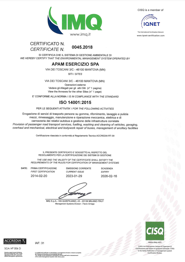 Attestato 
Ambiente ISO 14001