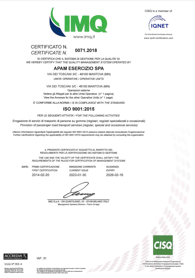 Attestato 
Qualità ISO 9001