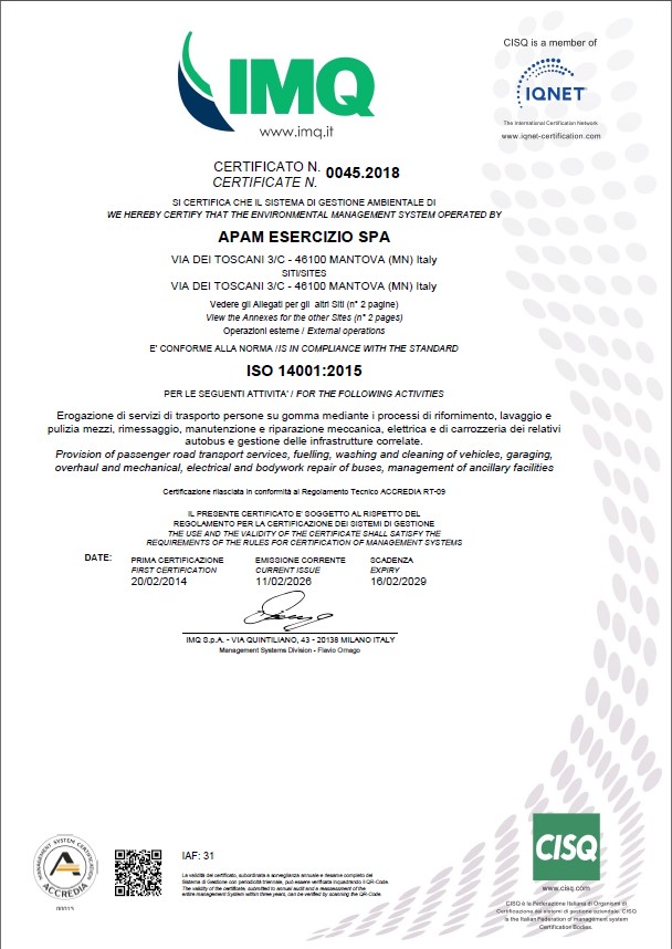 Attestato 
Ambiente ISO 14001